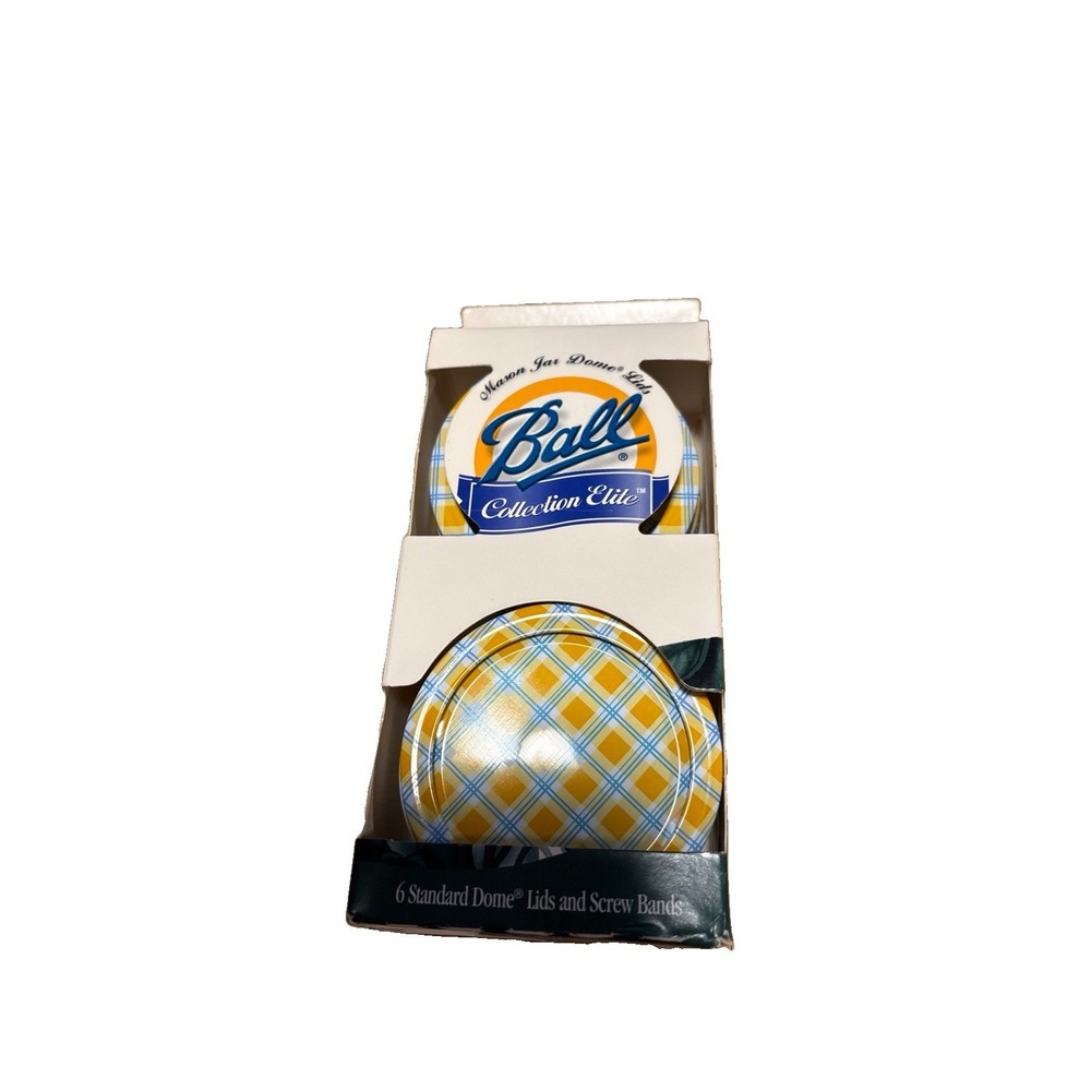 Ball Collection Elite 6 Yellow Gingham Plaid Lids Bands Regular Mouth VTG NOS